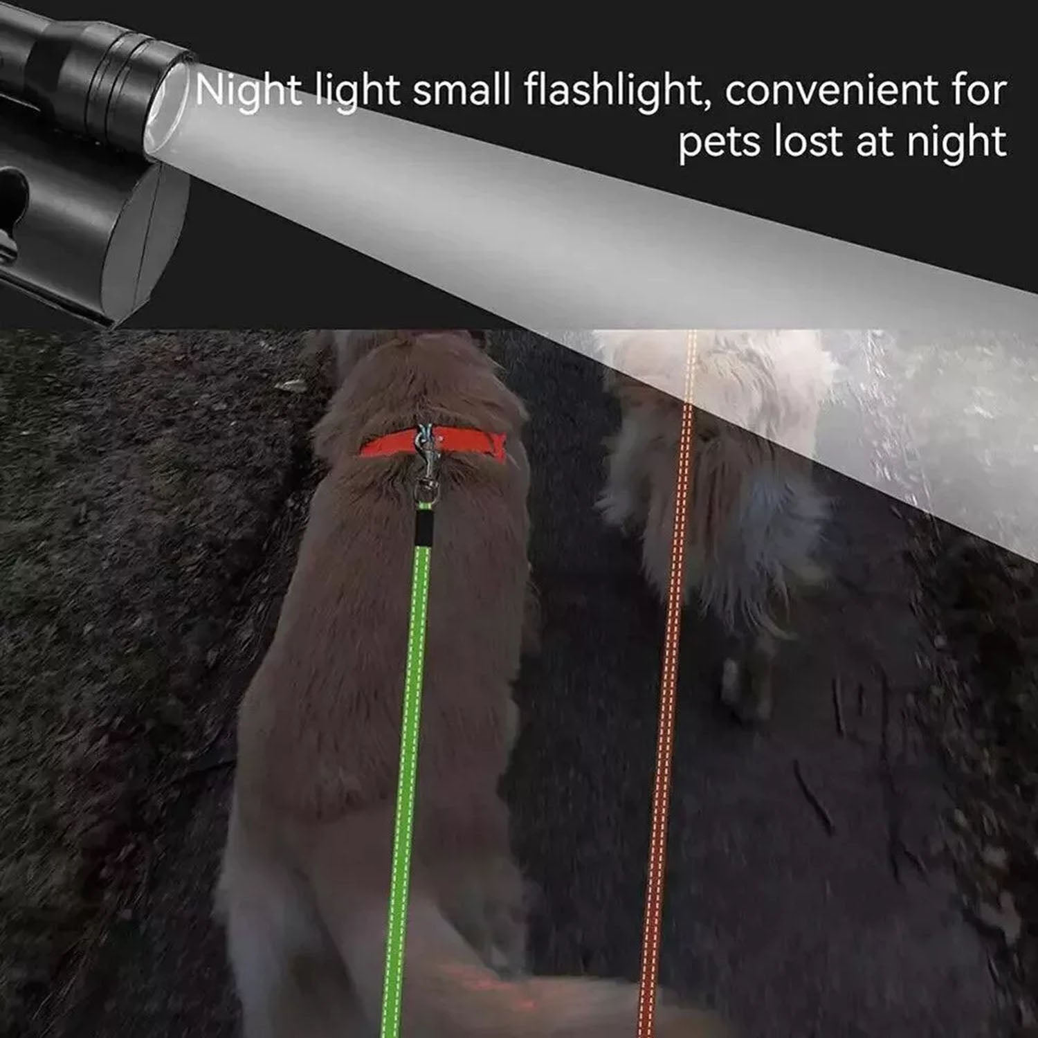 Double Dog Retractable Leash With 360° Swivel Dual Pet Lead LED Light Waste Bag Holder for Medium Small Dogs Reflective Flashlight
