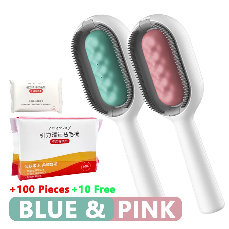 3-in-1 Cat Brush Long Hair Remover Brush for Dog Cat Silicone Pet Grooming Comb with Wipe and Water Tank Pet Product Accessories